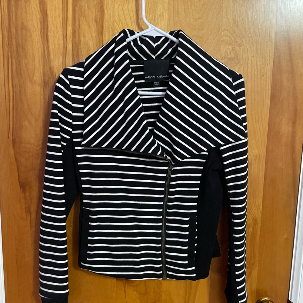 Harlowe & Graham Black and White Striped Suit Jacket